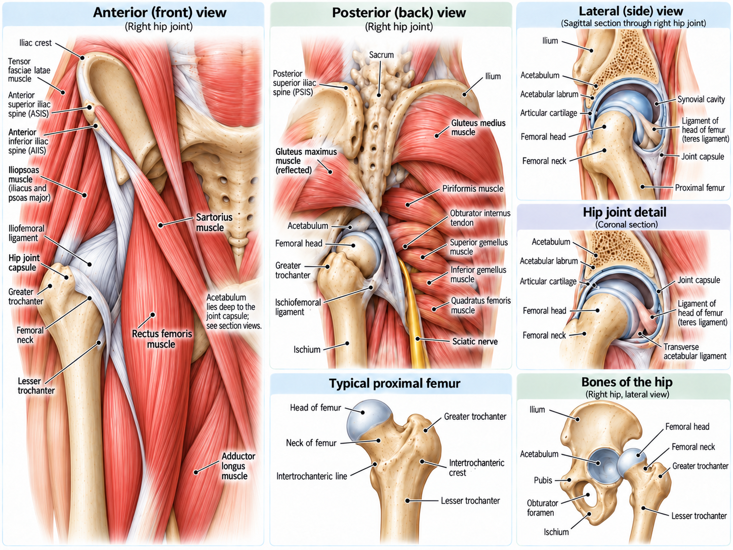 The Hip — Musculoskeletal Atlas anatomical plate